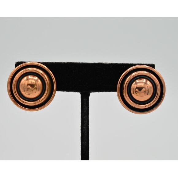 Renoir Matisse Vintage Clip On Earrings Copper Round Disc Round Signed 1950s 9I - Picture 1 of 6